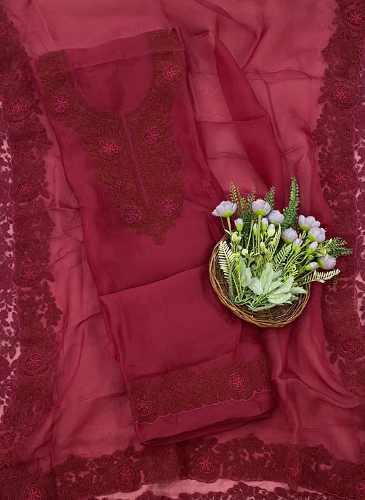 261D Pure Organza Red Suit Fabric/ CKC Partywear Collection
