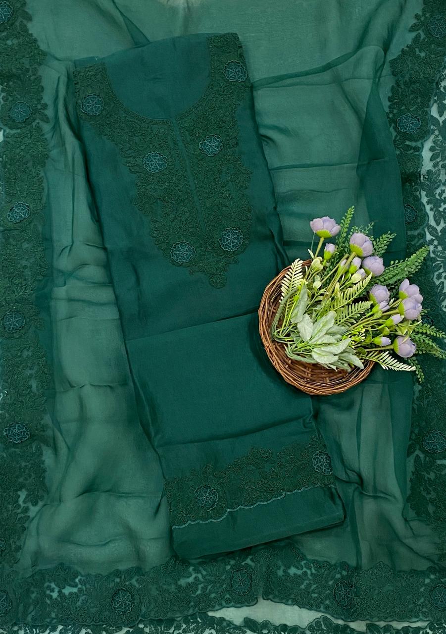 263D Pure Organza Dark Green Suit Fabric/ CKC Partywear Collection