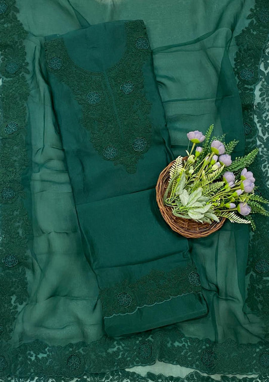 263D Pure Organza Dark Green Suit Fabric/ CKC Partywear Collection