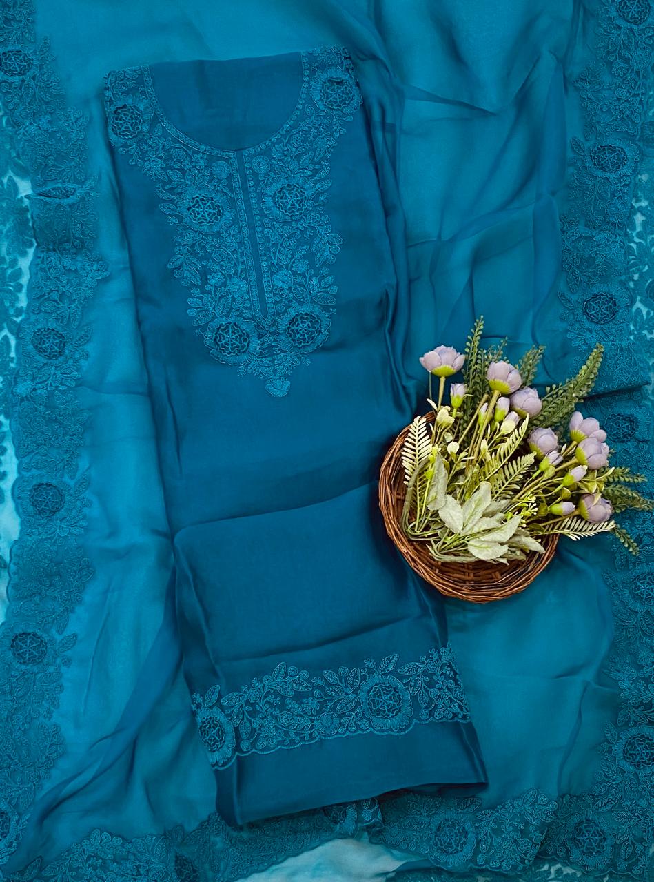262D Pure Organza Dark Blue Suit Fabric/ CKC Partywear Collection