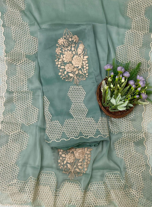 265D Pure Tissue Organza Sea Blue Suit Fabric/ CKC Partywear Collection