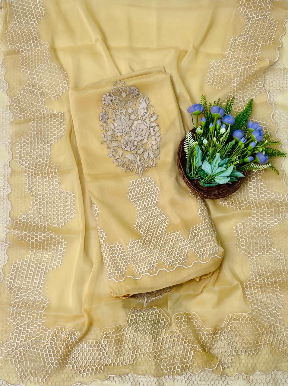 266D Pure Tissue Organza Yellow Suit Fabric/ CKC Partywear Collection