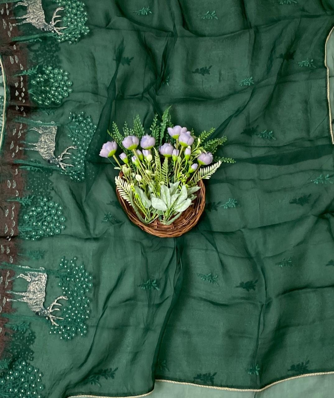 246D Pure Organza Dark Green Suit Fabric/ CKC Partywear Collection
