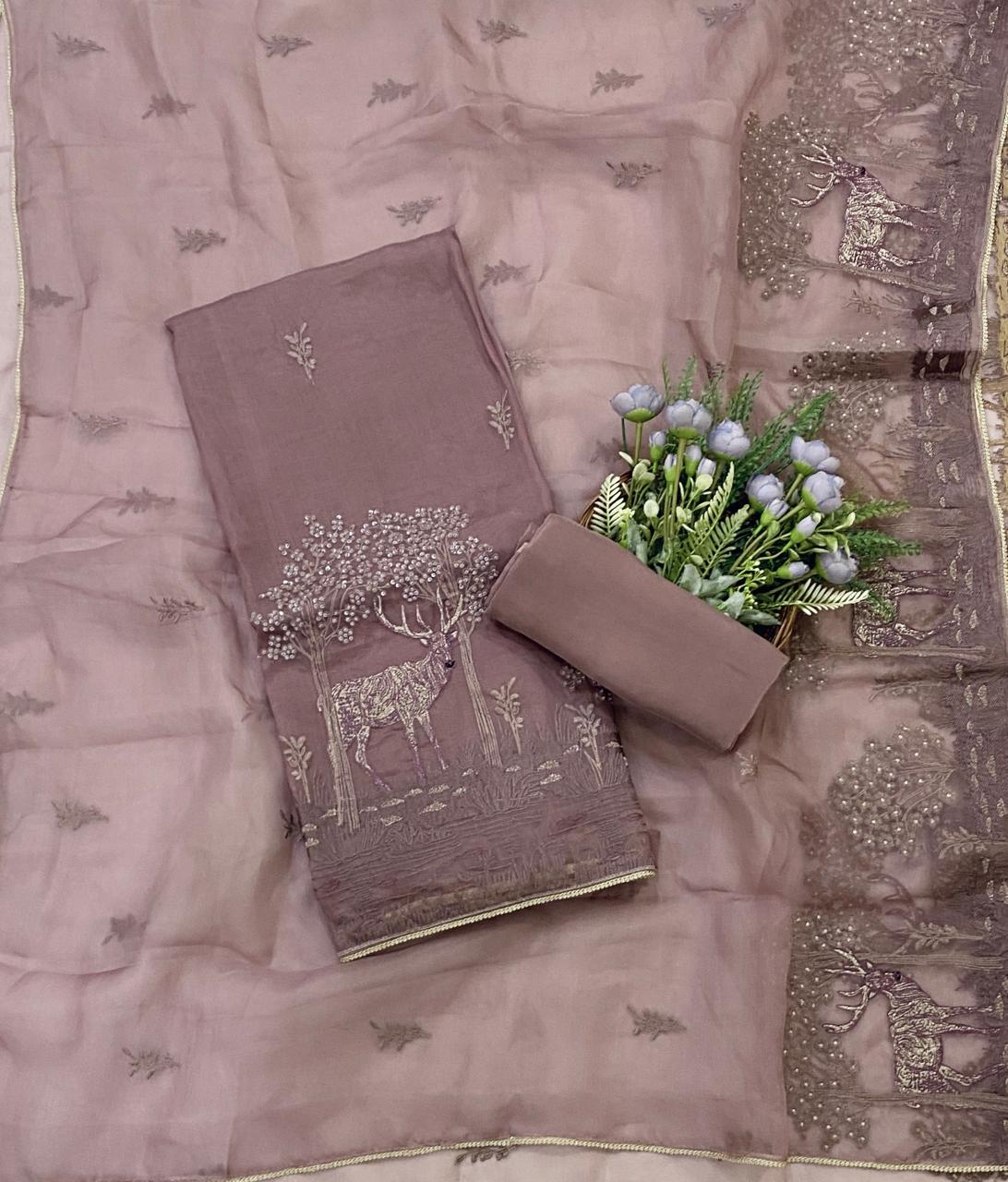 244D Pure Organza Dusty Pink Suit Fabric/ CKC Partywear Collection