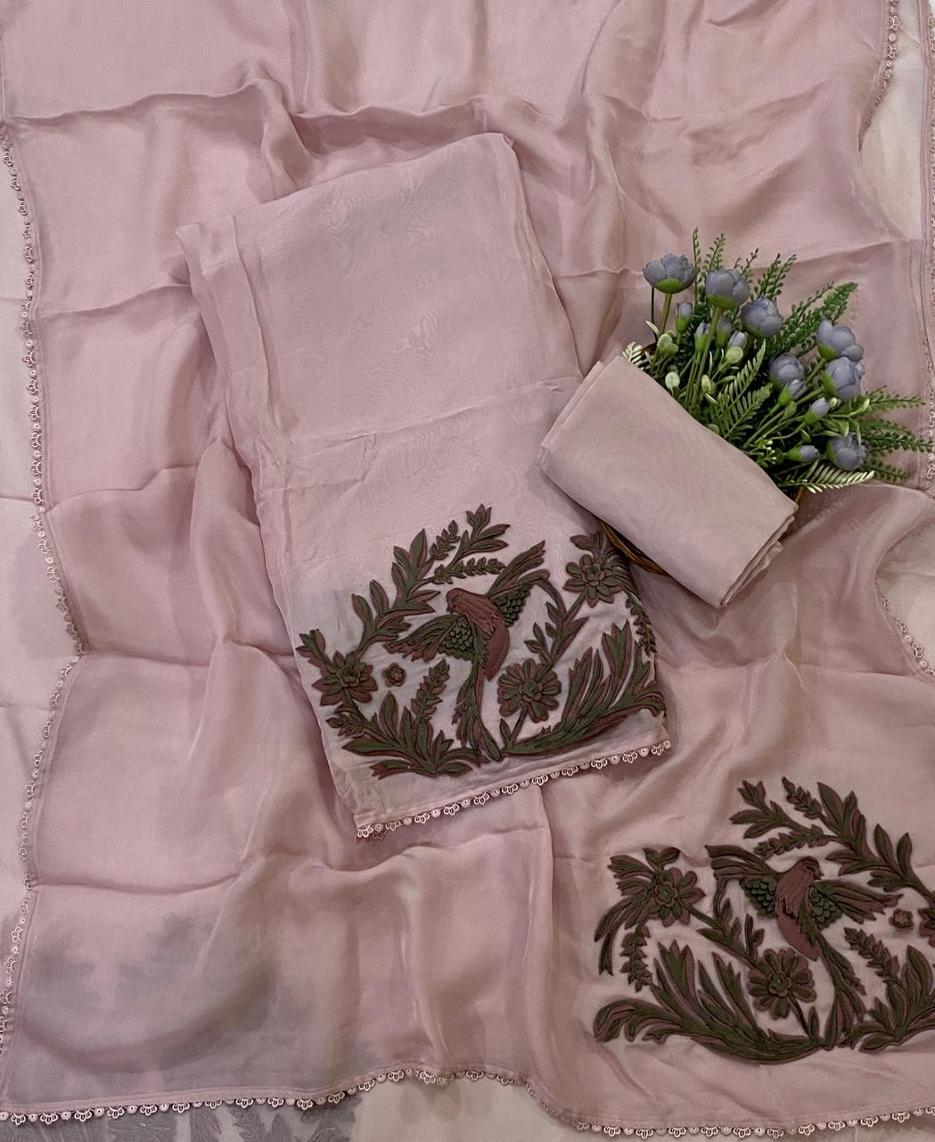 255D Pure Organza Light Pink Suit Fabric/ CKC Partywear Collection