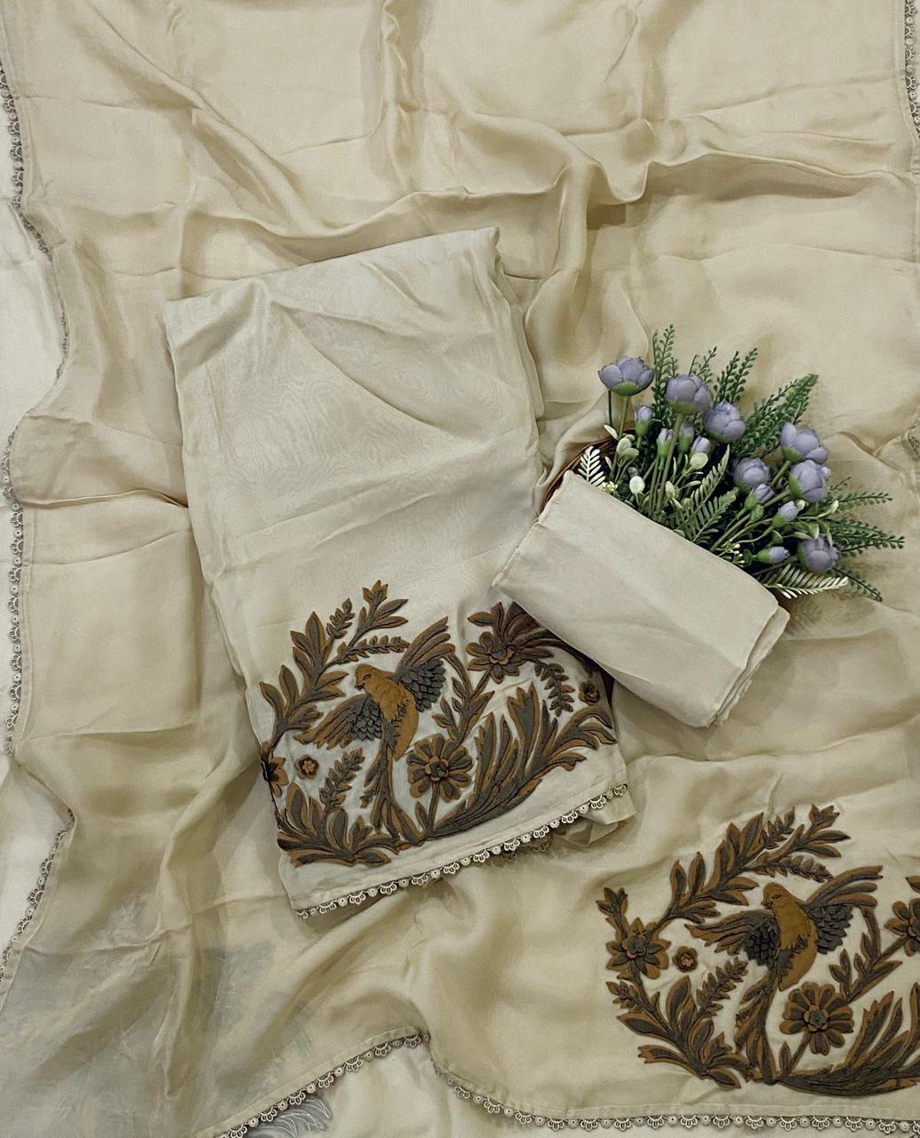 256D Pure Organza Cream  Suit Fabric/ CKC Partywear Collection