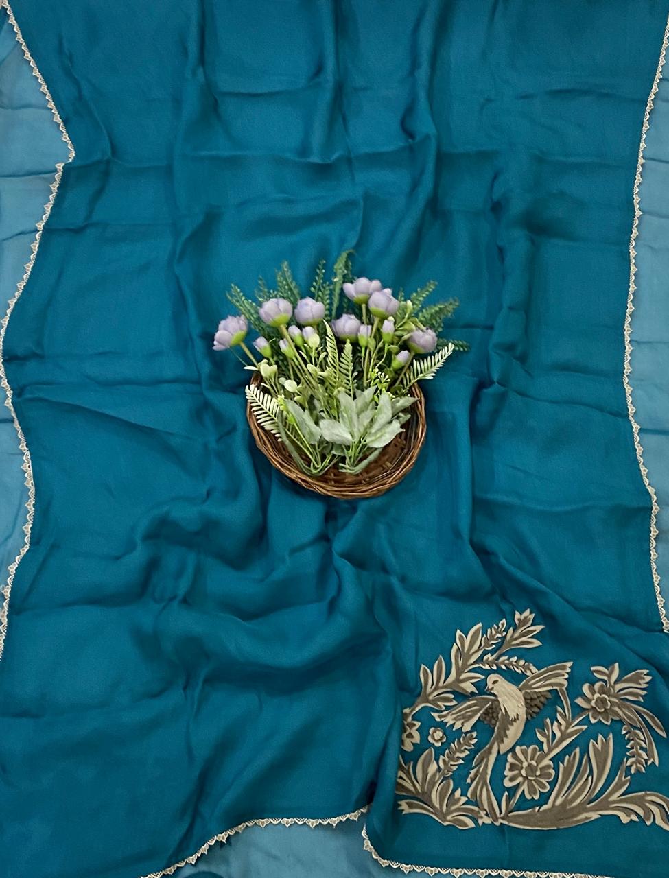257D Pure Organza Dark Peacock Blue Suit Fabric/ CKC Partywear Collection