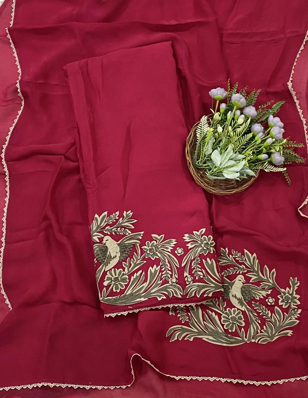 254D Pure Organza Dark Red Suit Fabric/ CKC Partywear Collection
