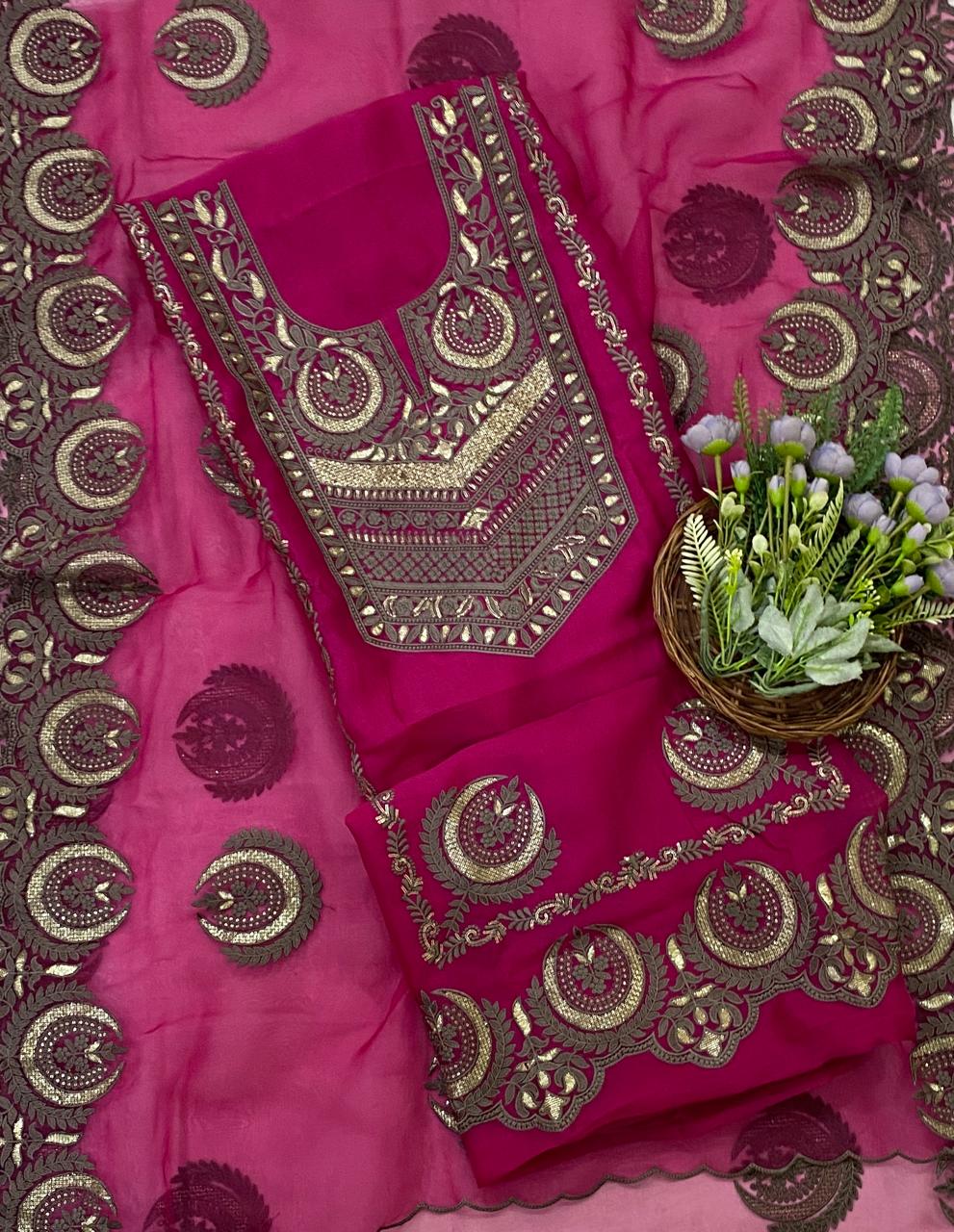 238D Pure Organza Hot Pink Suit Fabric/ CKC Partywear Collection