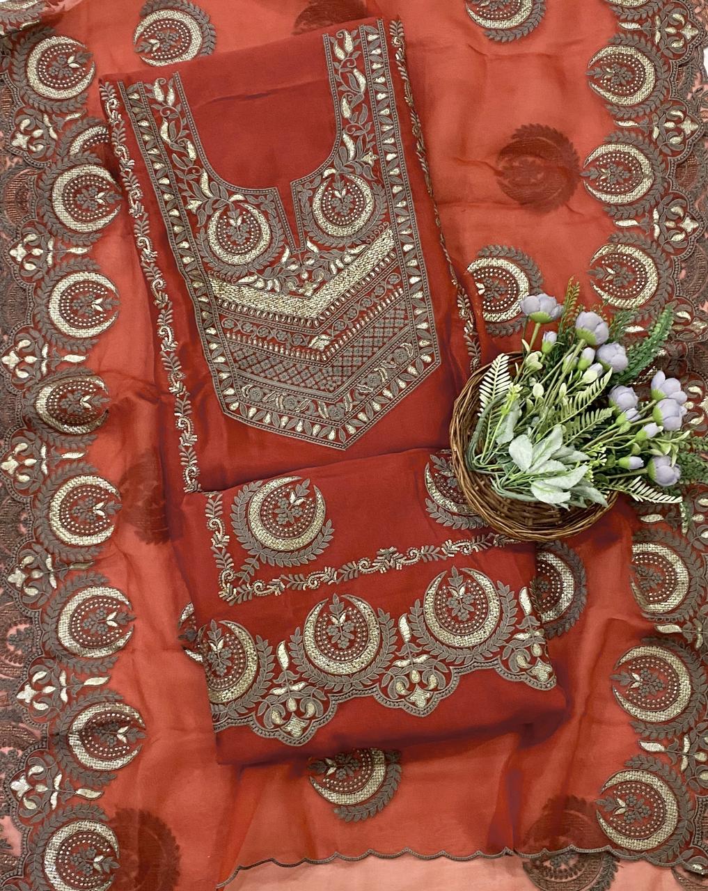 237D Pure Organza Rust Orange Suit Fabric/ CKC Partywear Collection
