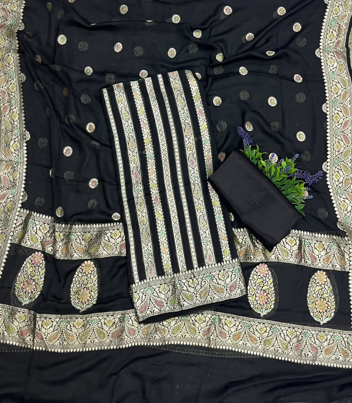 345D Pure Khaddi Georgette Black Suit Fabric / CKC Banarasi Edit