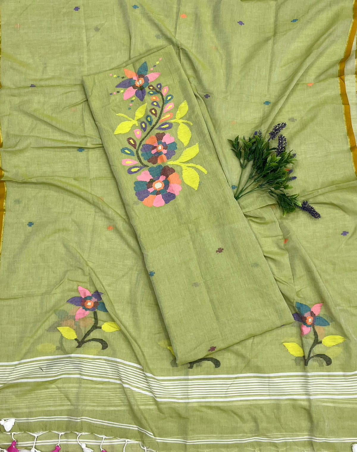 341D  Pure Mul Cotton Green Suit Fabric / CKC Mul Cotton