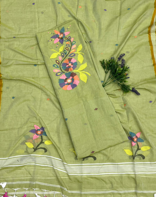 341D  Pure Mul Cotton Green Suit Fabric / CKC Mul Cotton