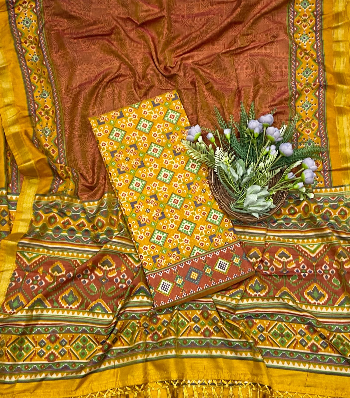 379D Patola Silk Yellow Suit Fabric / CKC Patola Silk Suit