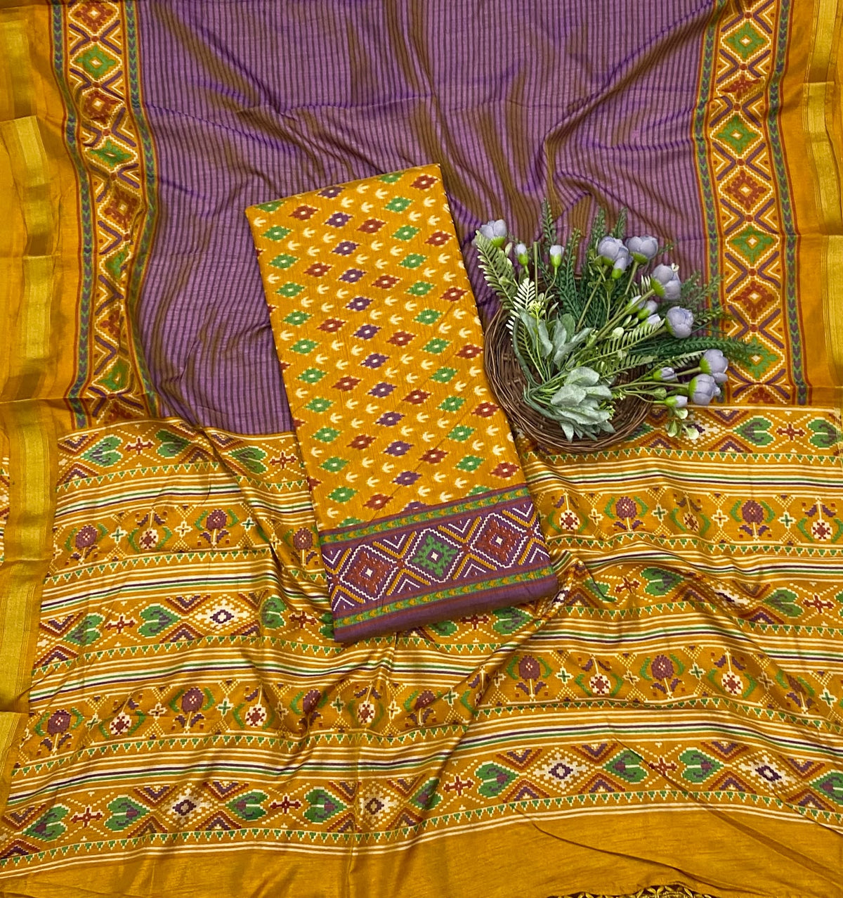 373D Patola Silk Yellow Suit Fabric / CKC Patola Silk Suit