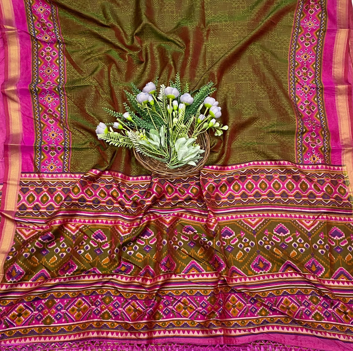 382D Patola Silk Dark Pink Suit Fabric / CKC Patola Silk Suit