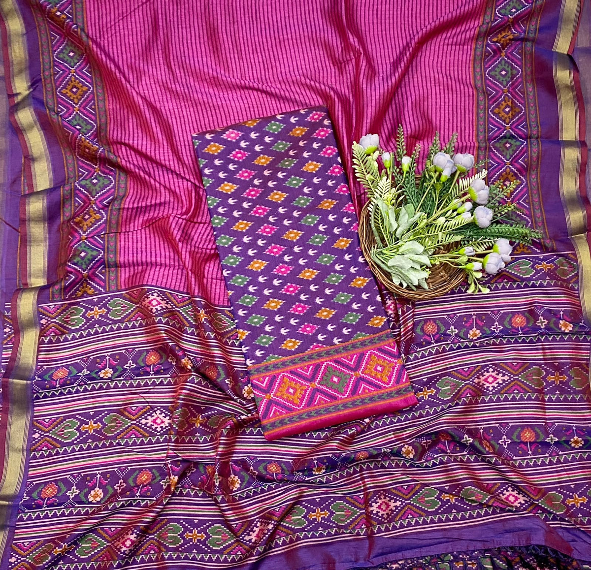 374D Patola Silk Purple Suit Fabric / CKC Patola Silk Suit