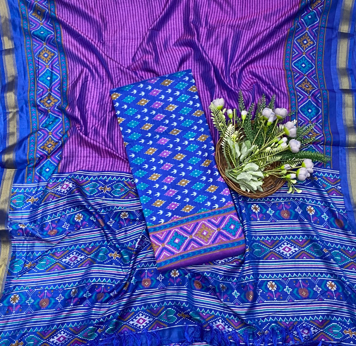 375D Patola Silk Blue Suit Fabric / CKC Patola Silk Suit