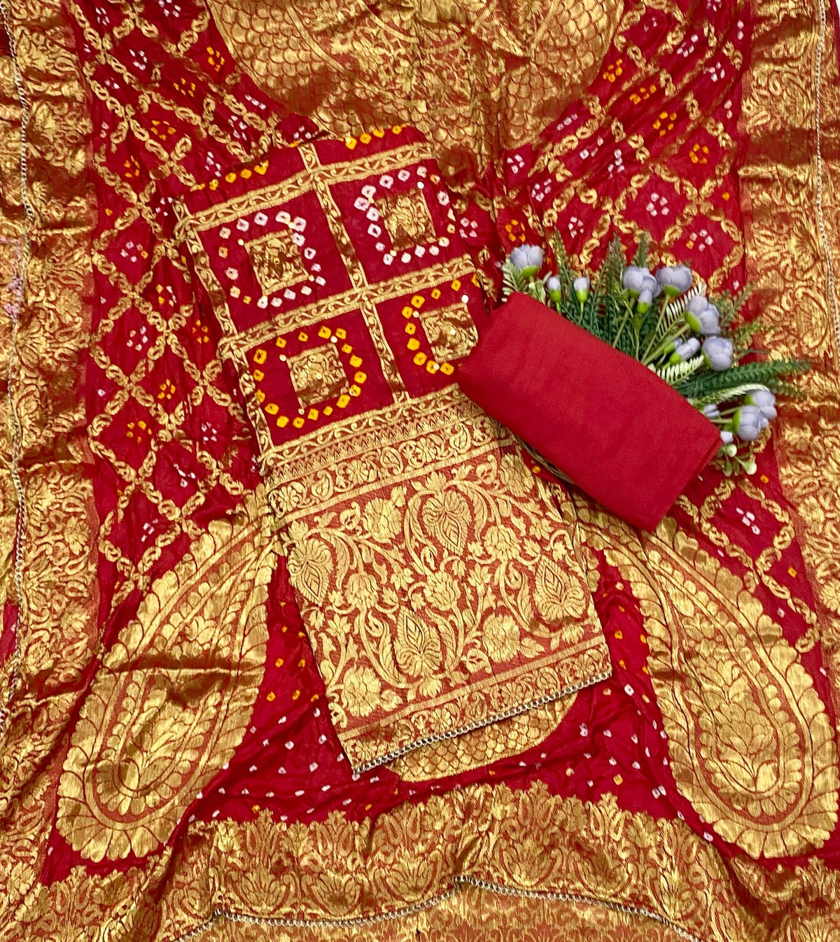 377D Gharchola Red Suit Fabric / CKC Jaipuri Suits