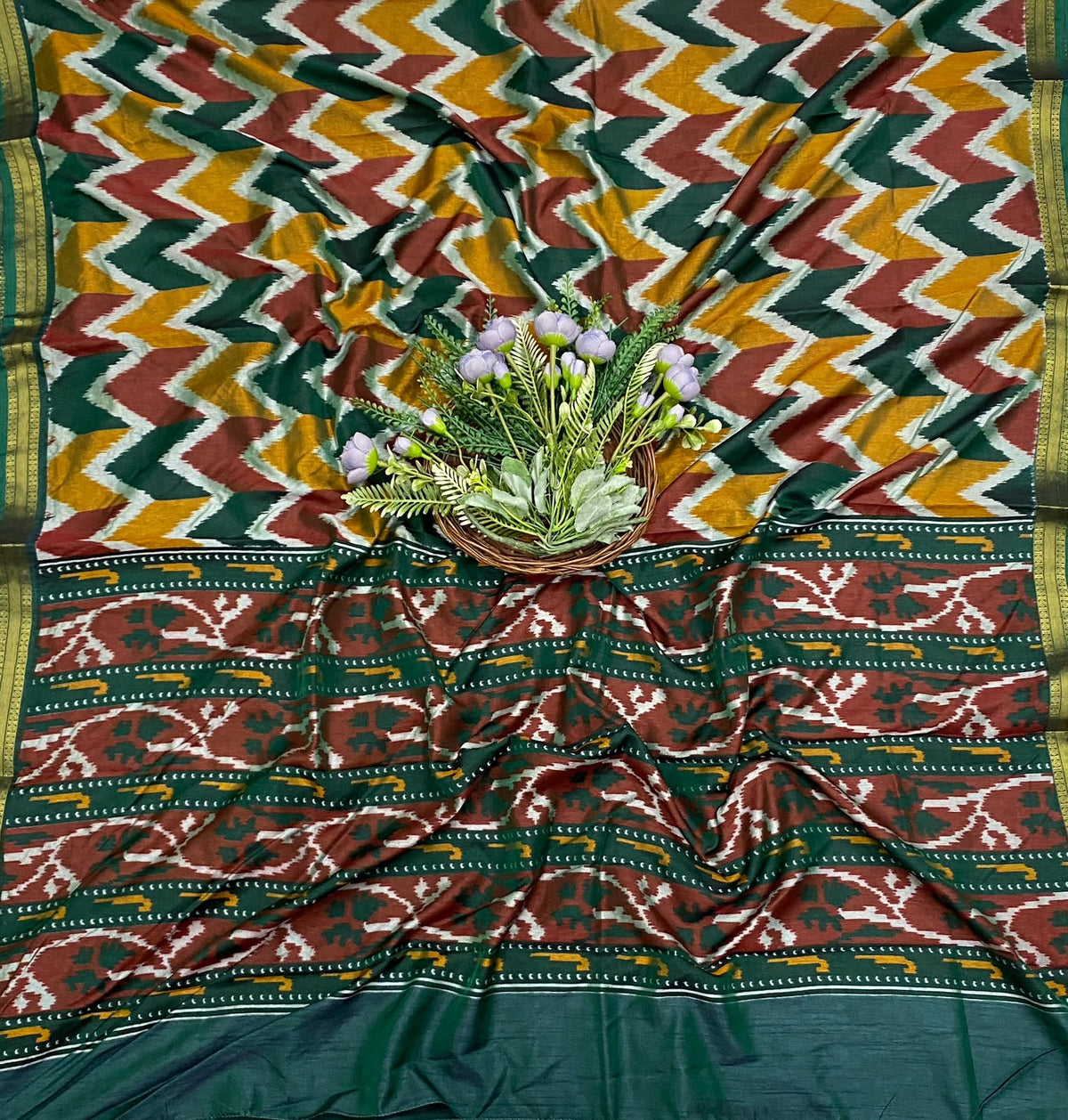 368D Patola Silk Green Suit Fabric / CKC Patola Silk Suit