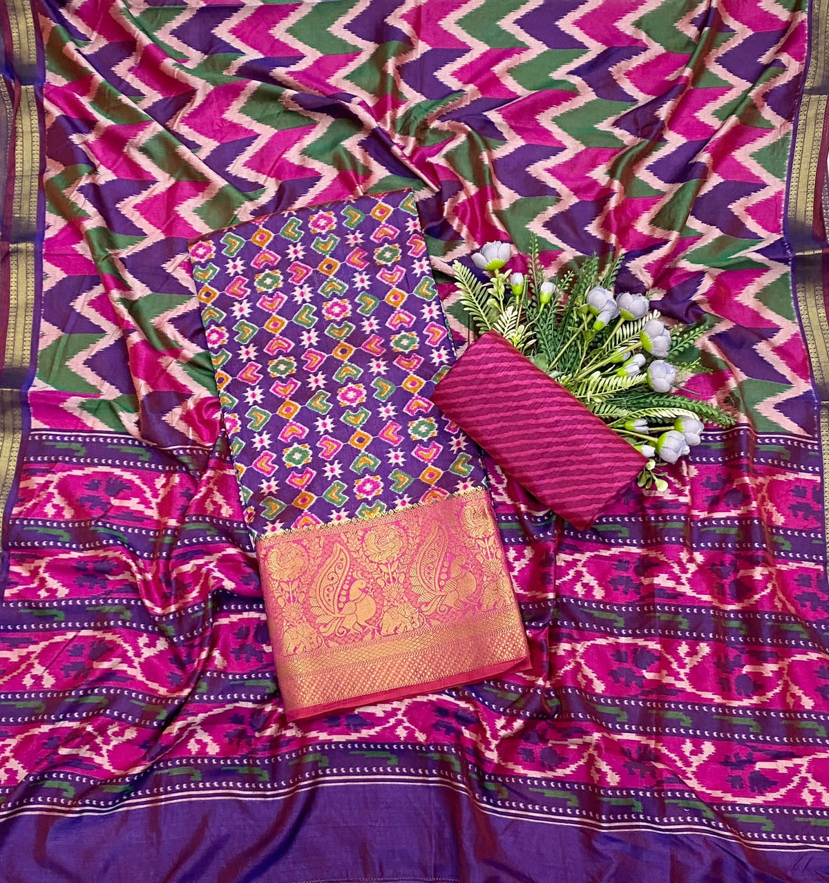 367D Patola Silk Purple Suit Fabric / CKC Patola Silk Suit