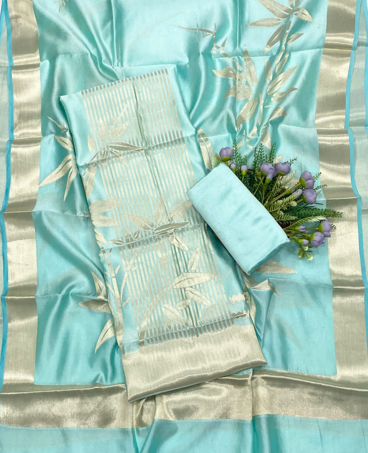 363D Banarasi Silk Sea Blue Suit Fabric / CKC Banarasi Edit