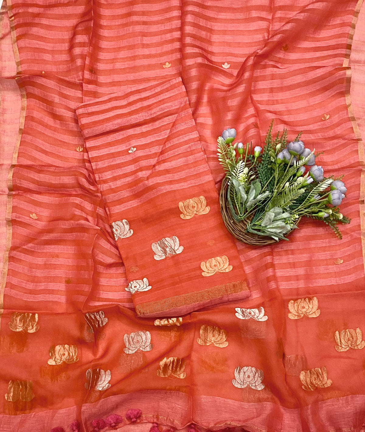 338D Linen Silk Orange Suit Fabric/ CKC Linen Suits