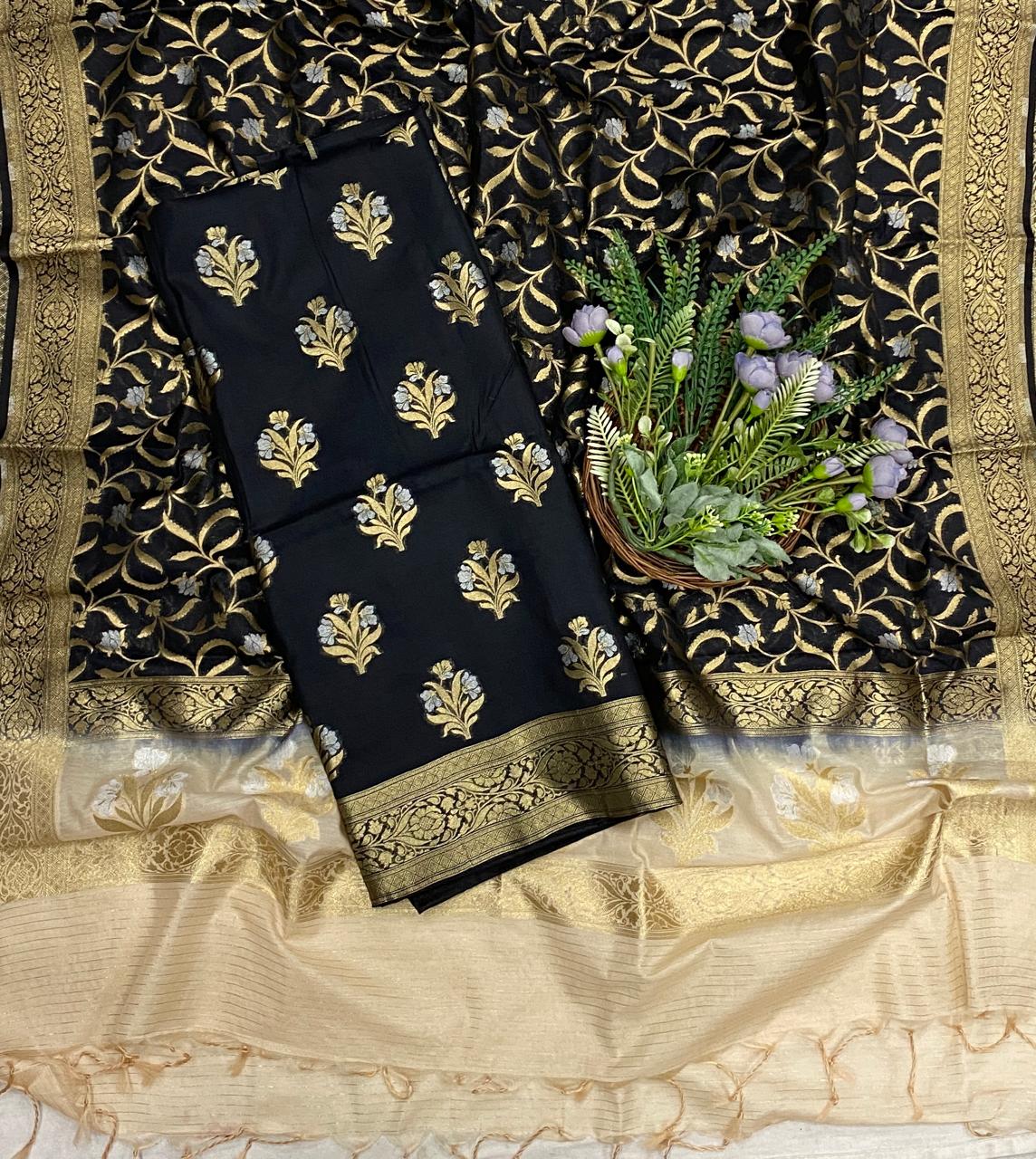 388D Banarasi Silk Black Suit Fabric / CKC Banarasi Edit