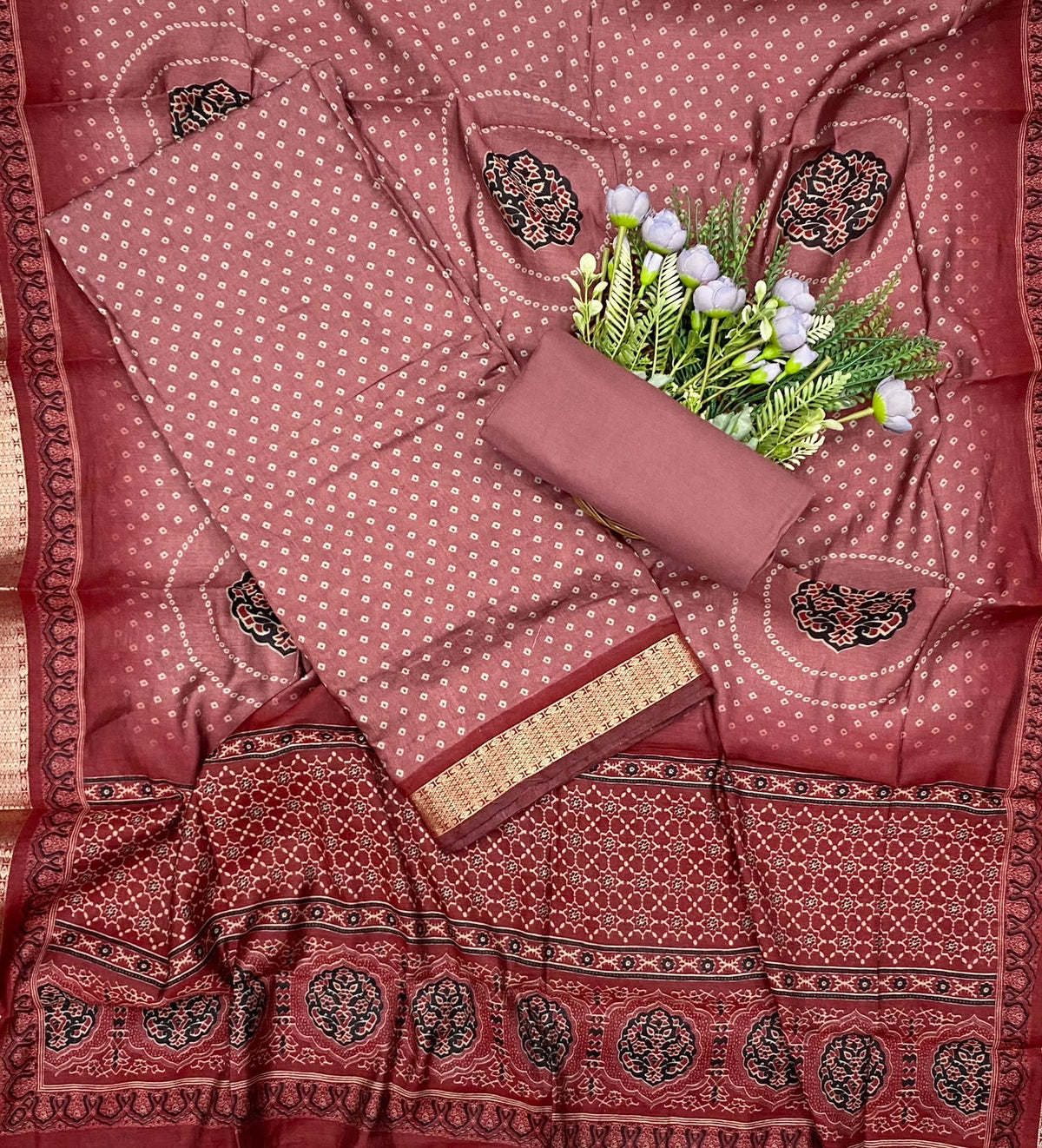 419D Maheshwari Dusty Pink Suit Fabric / CKC Maheshwari Suits