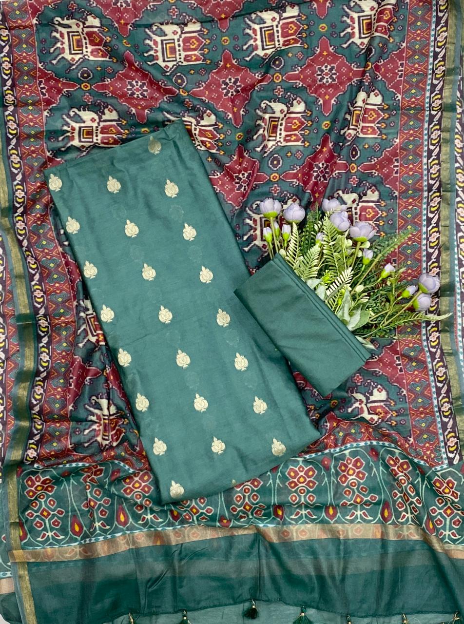 385D Banarasi Silk Sea Blue Suit Fabric / CKC Banarasi Edit