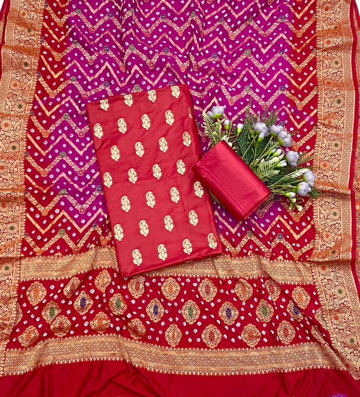328D Banarasi Silk Red Suit Fabric / CKC Banarasi Edit