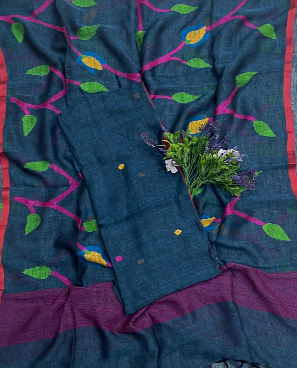 289D Linen Dark Peacock Blue Suit Fabric/ CKC Linen Suits