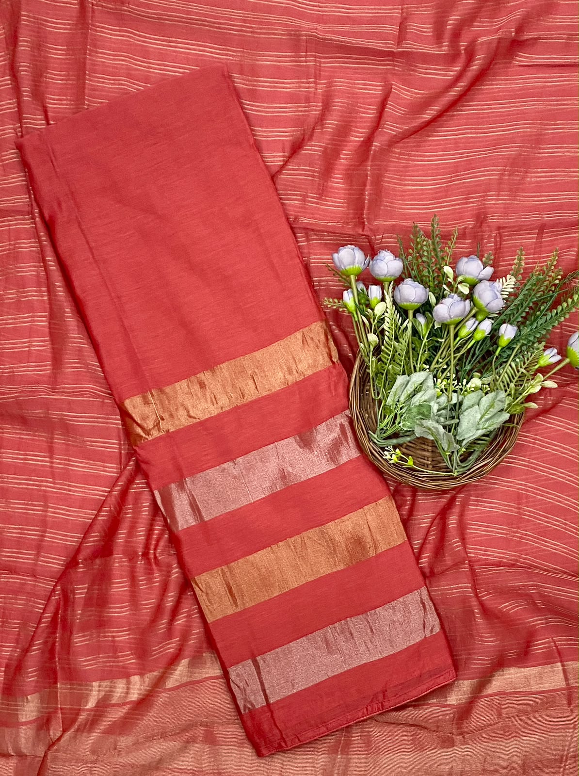 396D Pure Mul Maheshwari Red Suit Fabric / CKC Maheshwari Suits