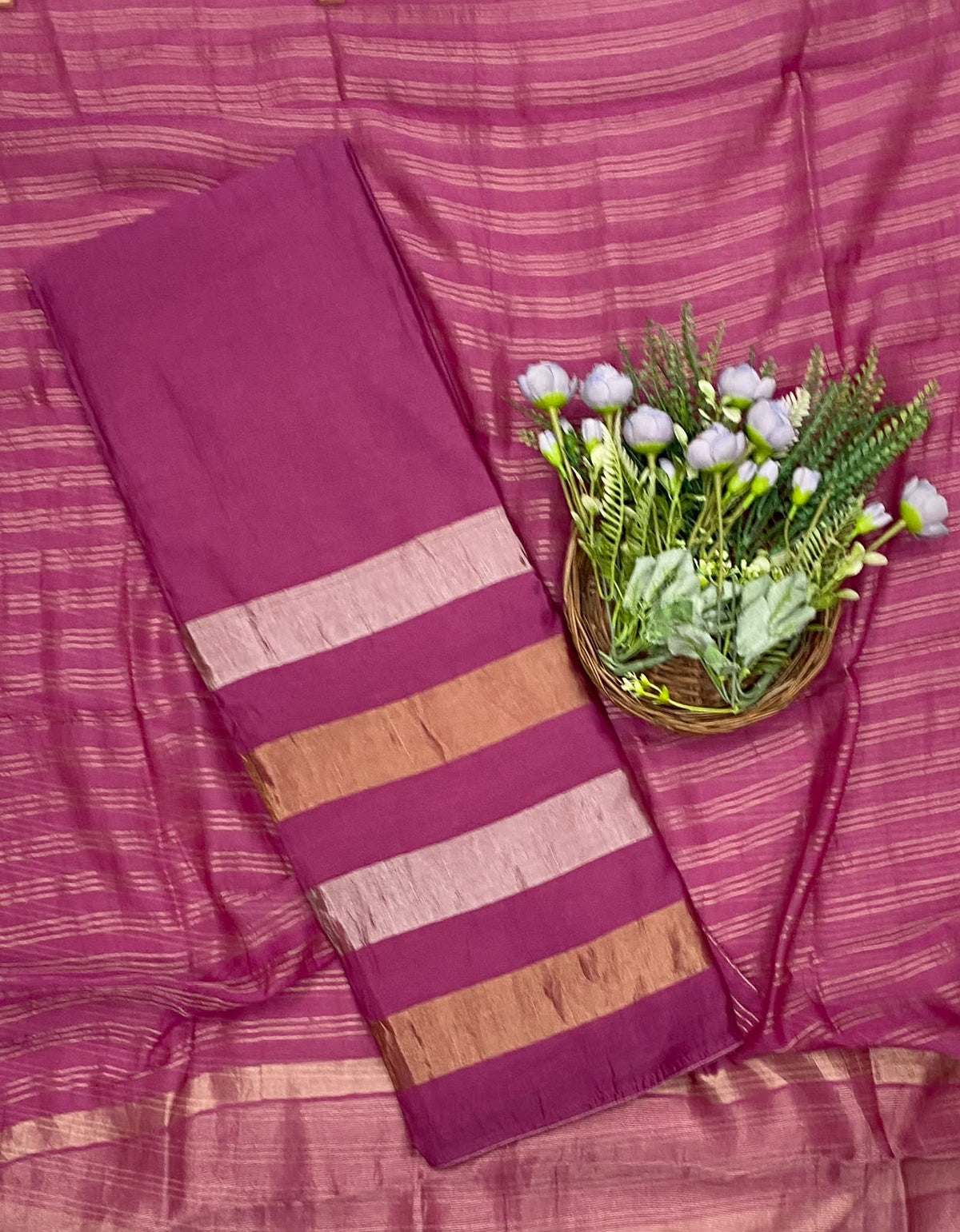 395D Pure Mul Maheshwari Dark Pink Suit Fabric / CKC Maheshwari Suits