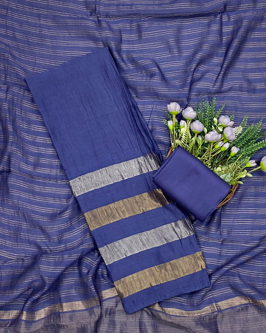 394D Pure Mul Maheshwari Dark Blue Suit Fabric / CKC Maheshwari Suits