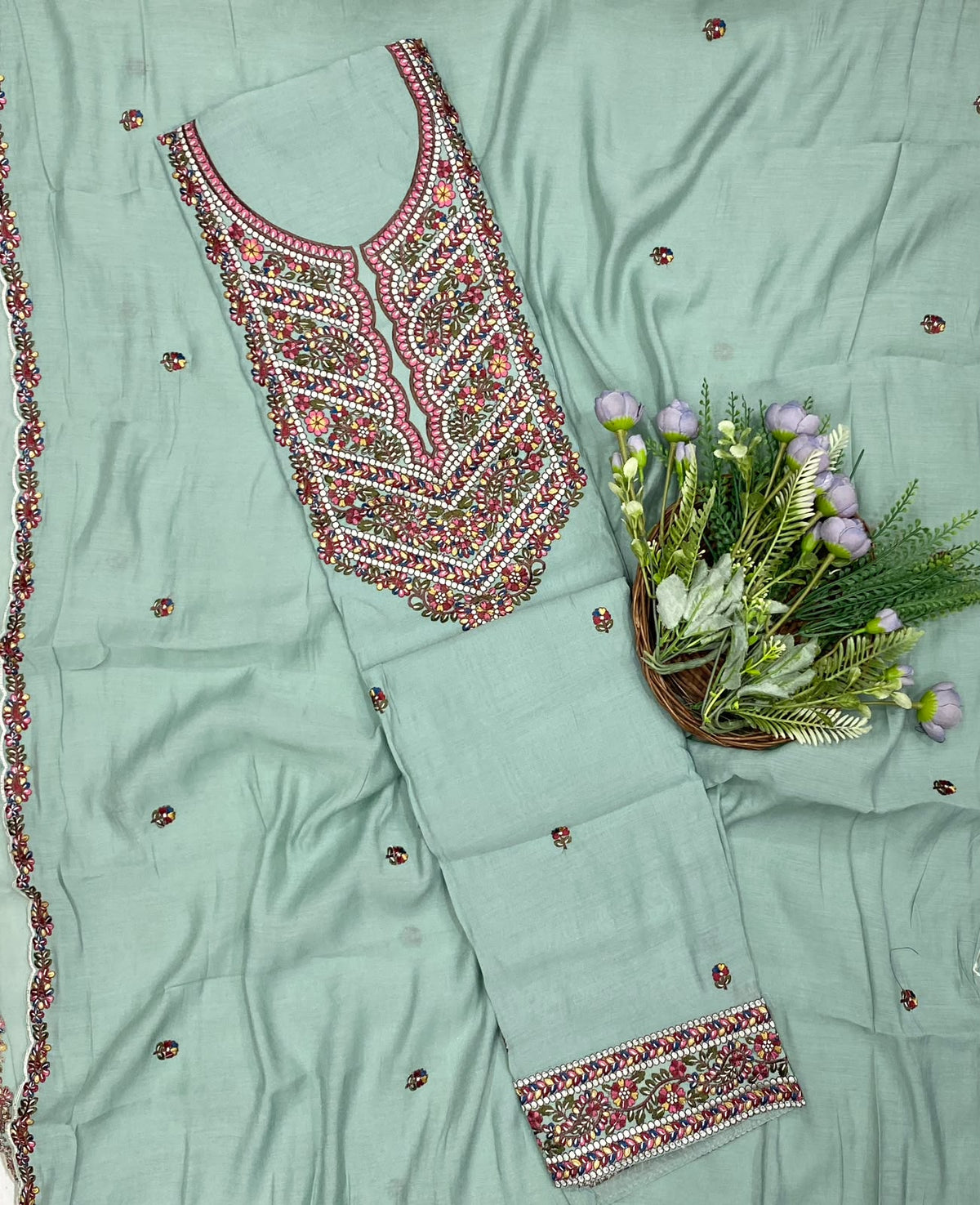 423D Mul Cotton Sea Blue Suit Fabric / CKC Mul Cotton