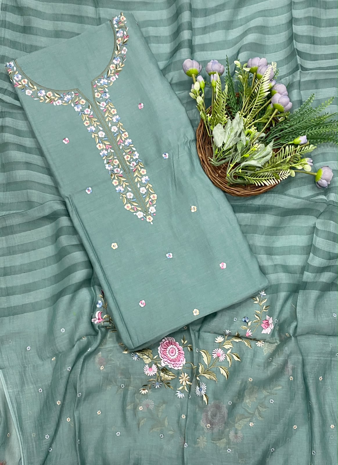 431D Pure Mul Cotton Dusty Sea Green Suit Fabric / CKC Mul Cotton