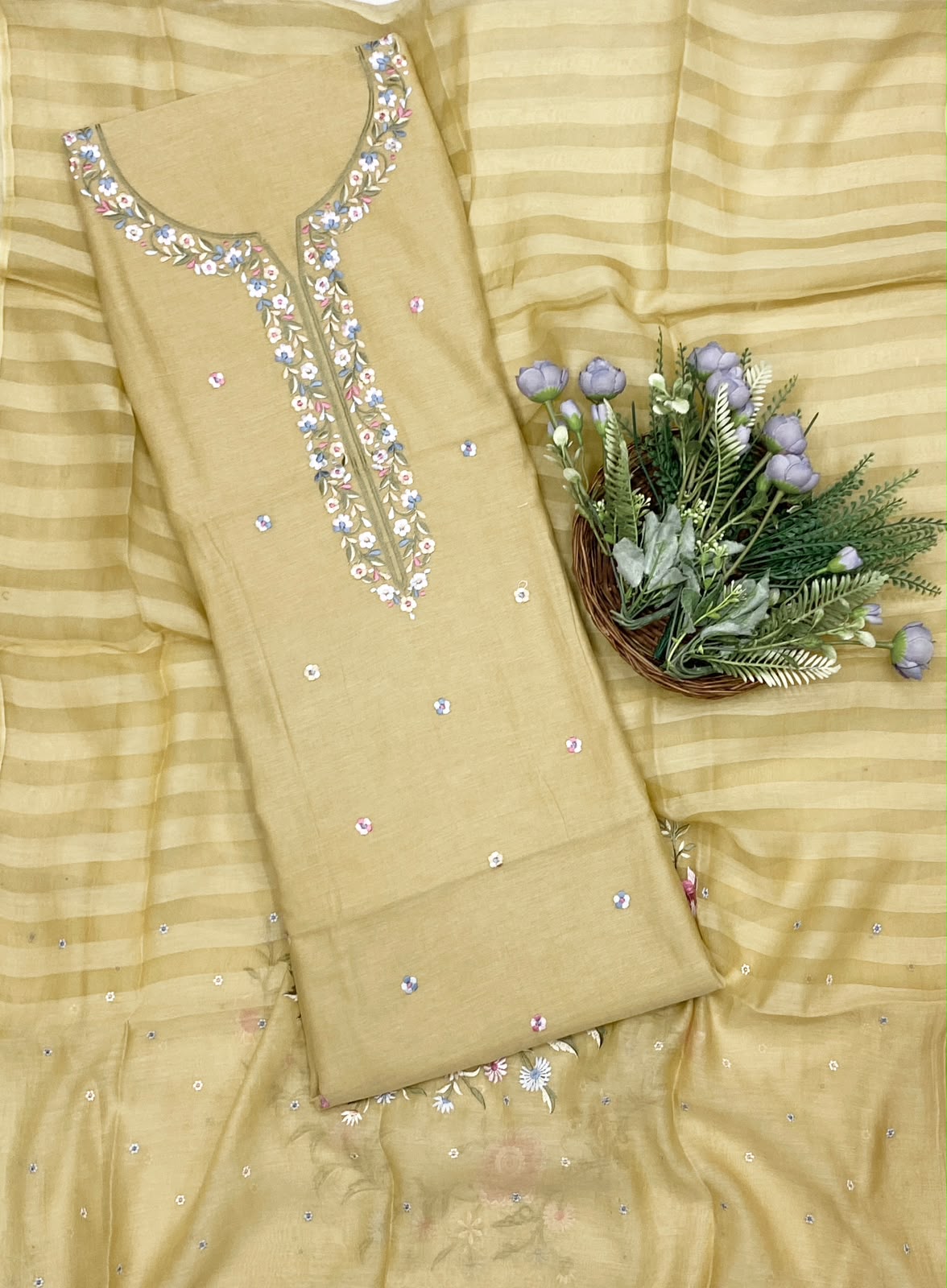 428D Pure Mul Cotton Dusty Yellow Suit Fabric / CKC Mul Cotton
