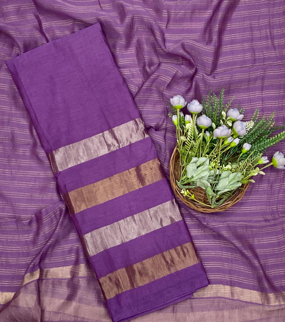 393D Pure Mul Maheshwari Purple Suit Fabric / CKC Maheshwari Suits