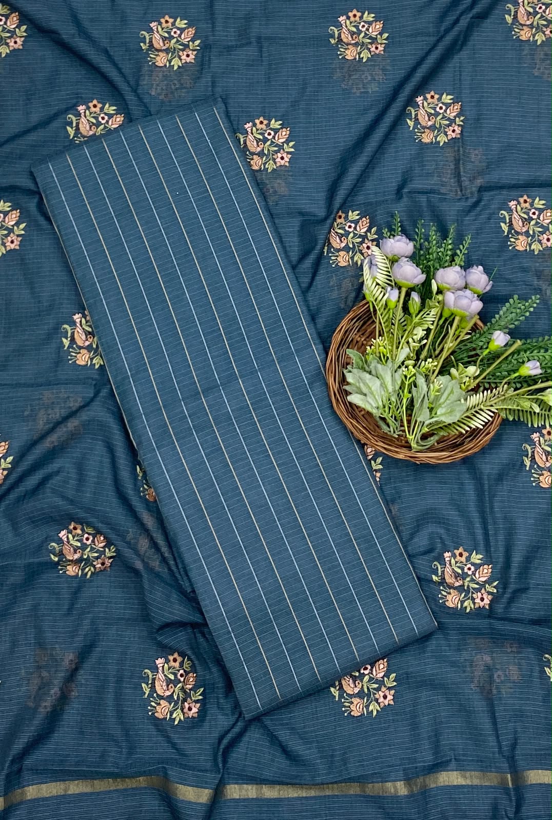 402D Pure Kotta Doria Blue Suit Fabric/ CKC Mul Cotton