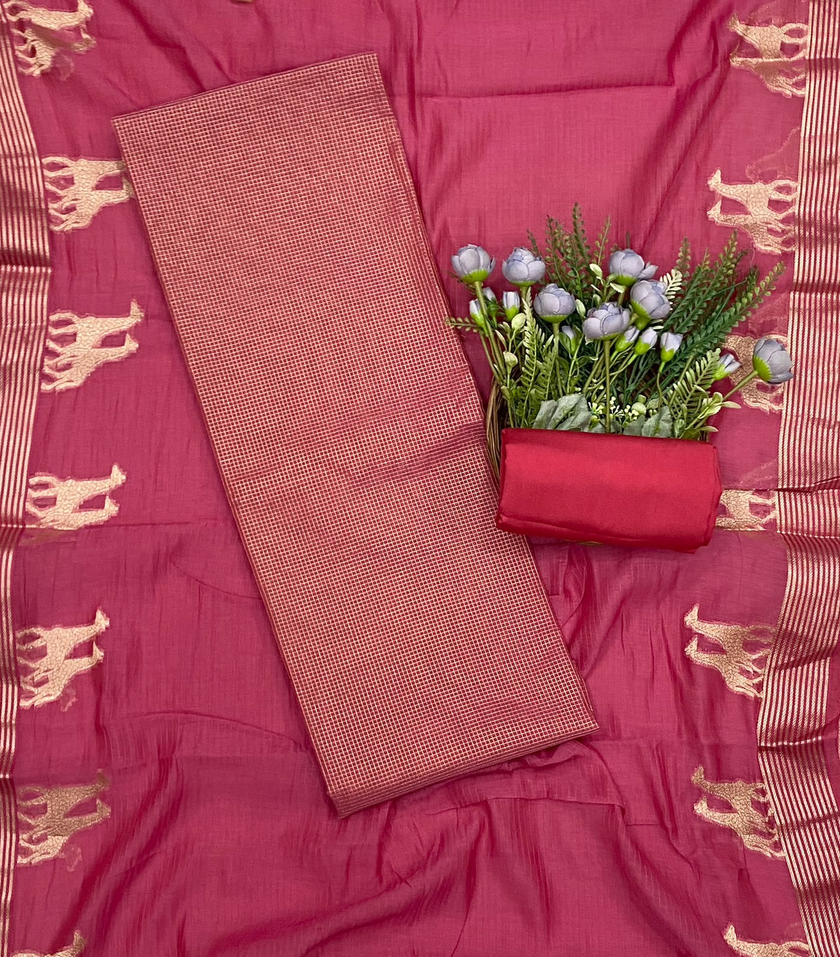 520D Pure Banarasi Mul Cotton Pink  Suit Fabric / CKC Mul Cotton