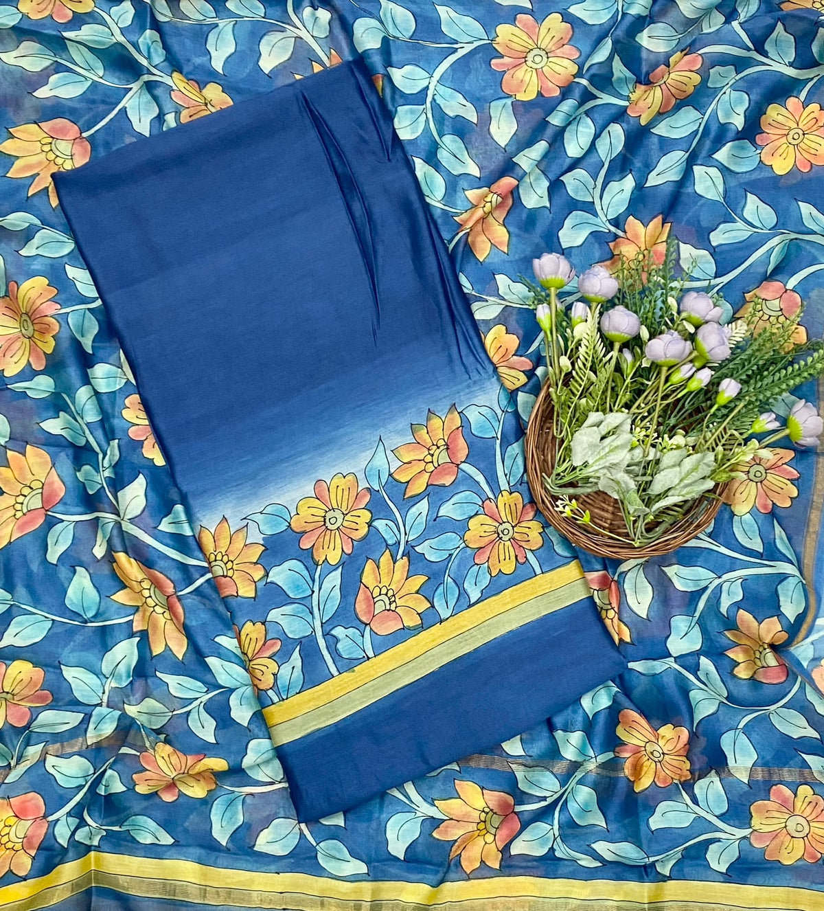 524D Pure Maheshwari Blue Suit Fabric / CKC Maheshwari Suits