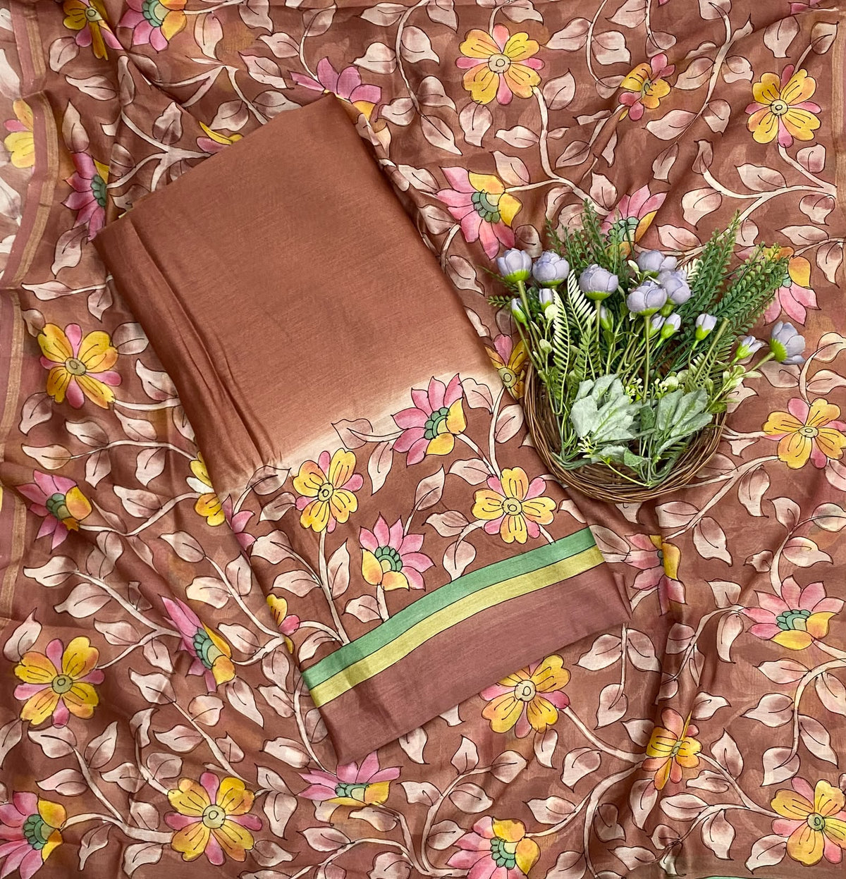 525D Pure Maheshwari Brown Suit Fabric / CKC Maheshwari Suits