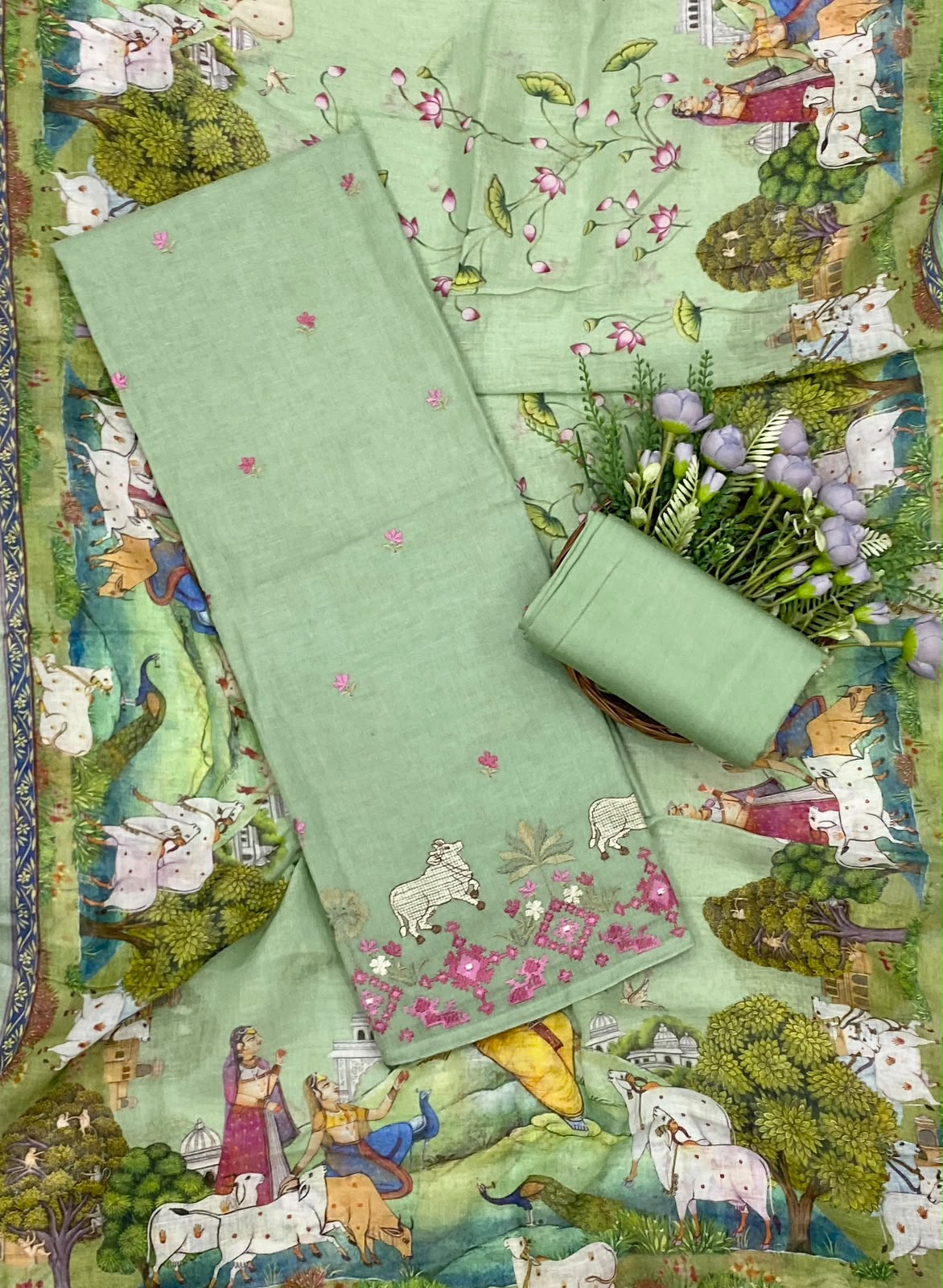 456D Pure Linen Dusty Green Suit Fabric/ CKC Linen Suits