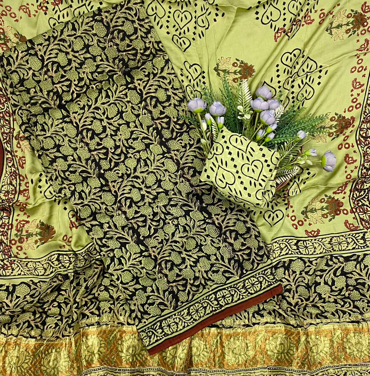 462D Modal Silk Green With Black Suit Fabric / CKC Jaipuri Suits