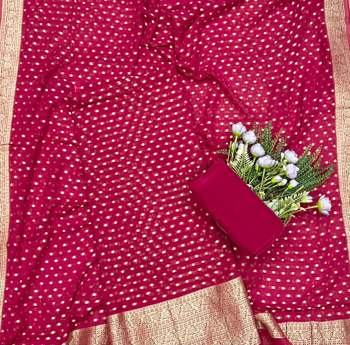 474D Banarasi Georgette Hot Pink Suit Fabric / CKC Banarasi Edit