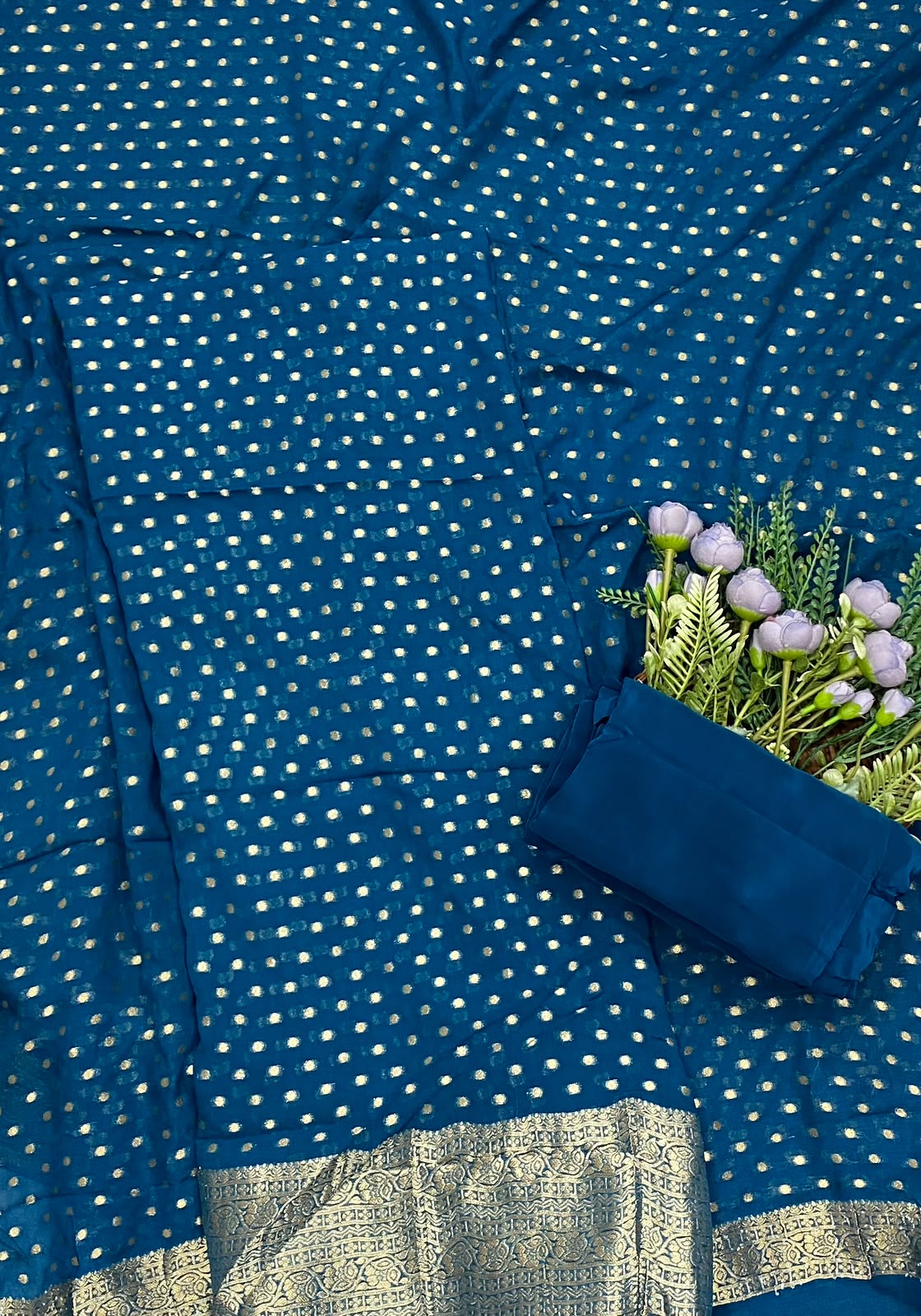 473D Banarasi Georgette Navy Blue Suit Fabric / CKC Banarasi Edit