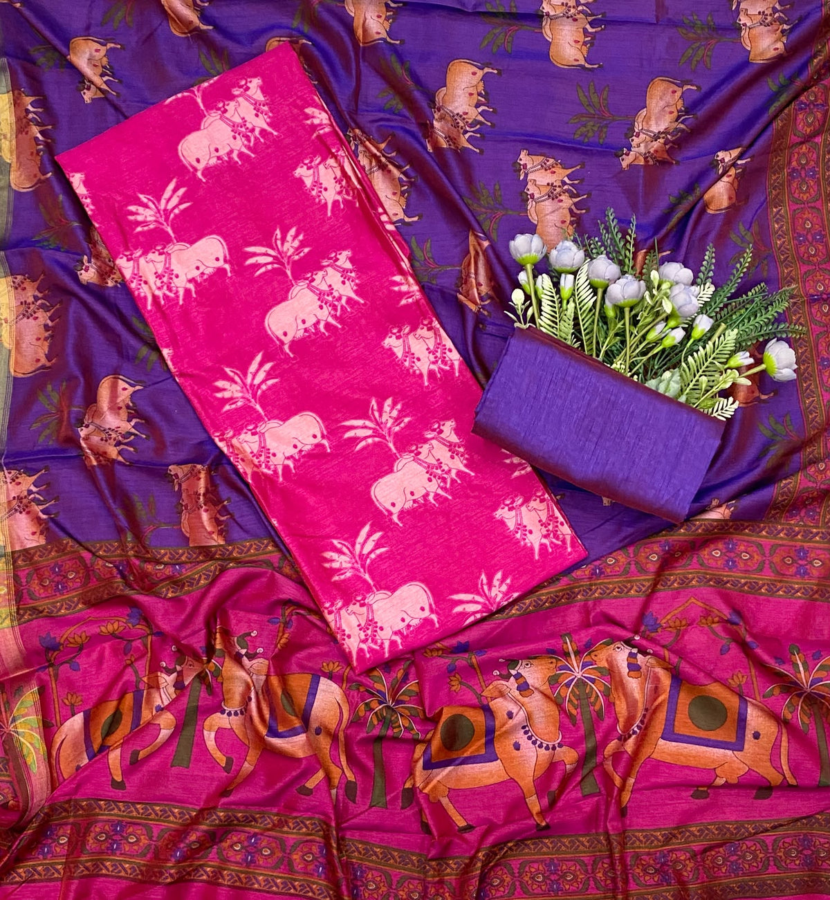 497D Patola Silk Hot Pink Suit Fabric / CKC Patola Silk Suit