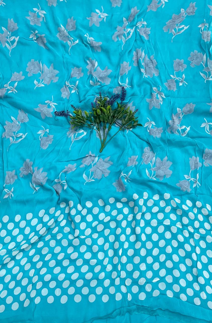 471D Crepe Polka Blue Suit Fabric/ CKC Polka Story