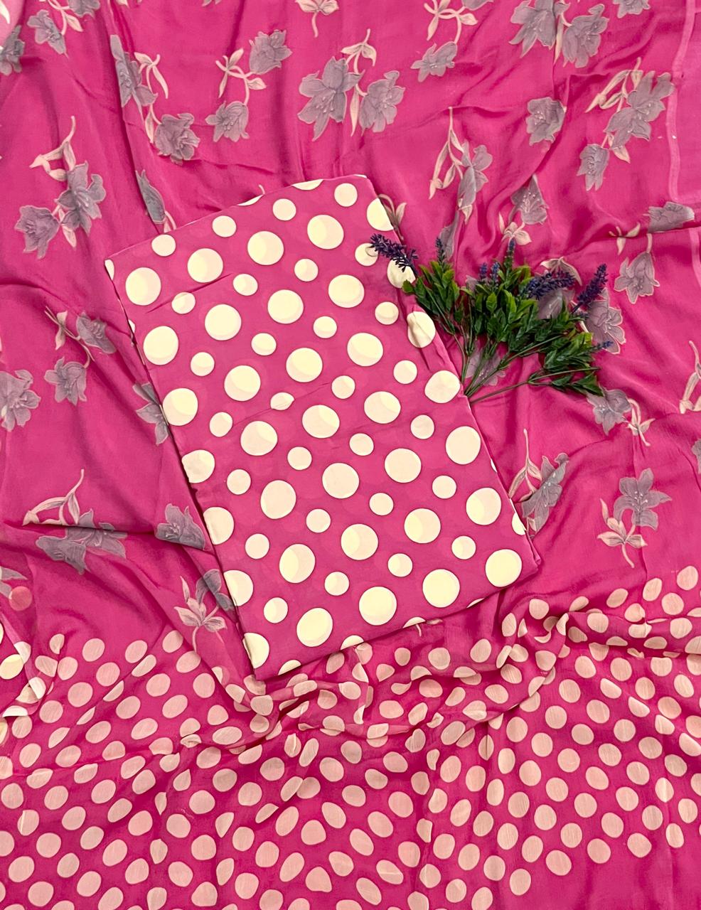 468D Crepe Polka Dark Pink Suit Fabric/ CKC Polka Story